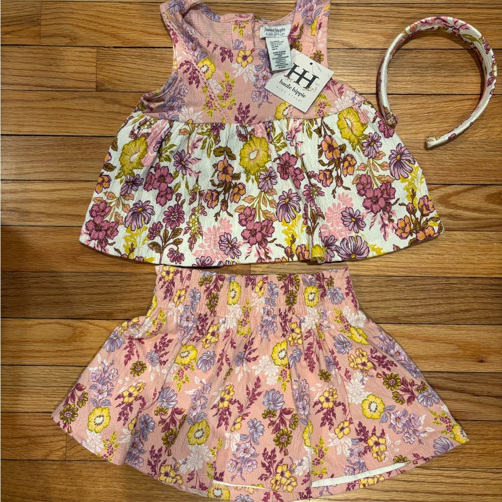 Haute Hippie Kids Floral Pink and Yellow Outfit